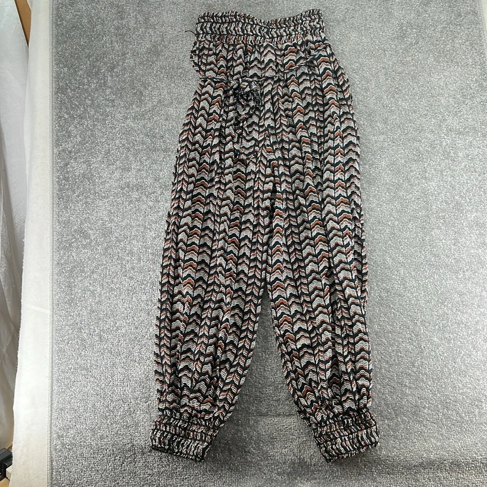 Anthropologie Pull On Harem Pants Abstract Joggers Black White Womens XS High